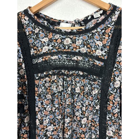American Eagle Womens Top Sz Small Black Moody Floral Boho Cottagecore Whimsy - Picture 2 of 10